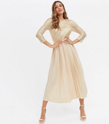 new look gold pleated dress