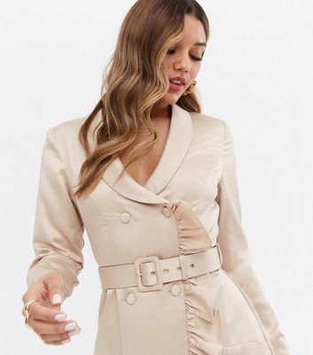 Satin Ruffle Mini Blazer Wrap Dress 