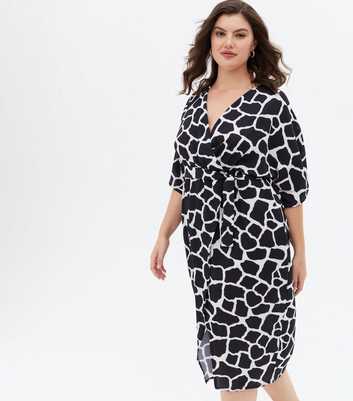 Blue Vanilla Curves Black Giraffe Print Kimono Midi Dress