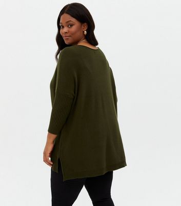 Blue Vanilla Curves Khaki Seam Oversized Jumper | New Look