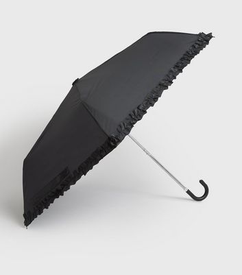 Black Frill Umbrella New Look