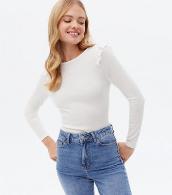 Off White Fine Knit Frill Long Sleeve 