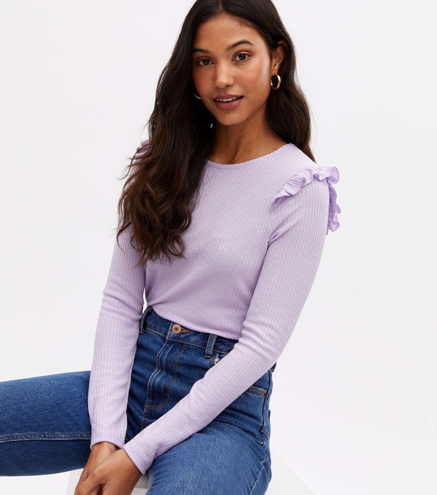 Lilac Fine Knit Frill Long Sleeve Top Image 2