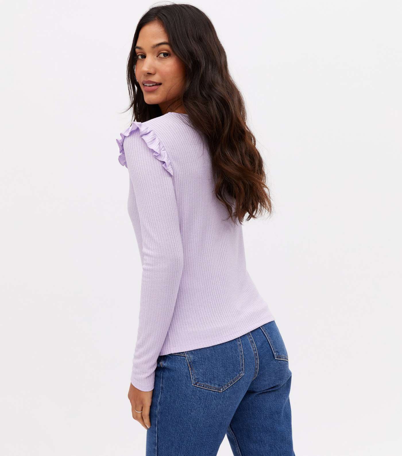 Lilac Fine Knit Frill Long Sleeve Top Image 4