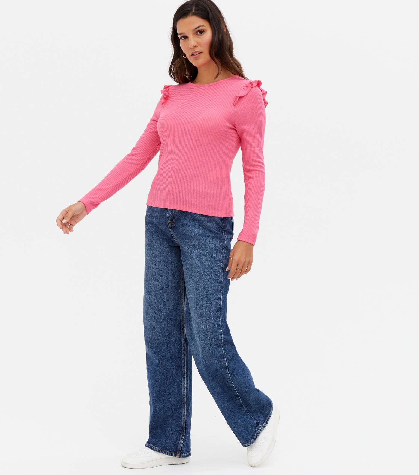 Pink Fine Knit Frill Long Sleeve Top Image 2