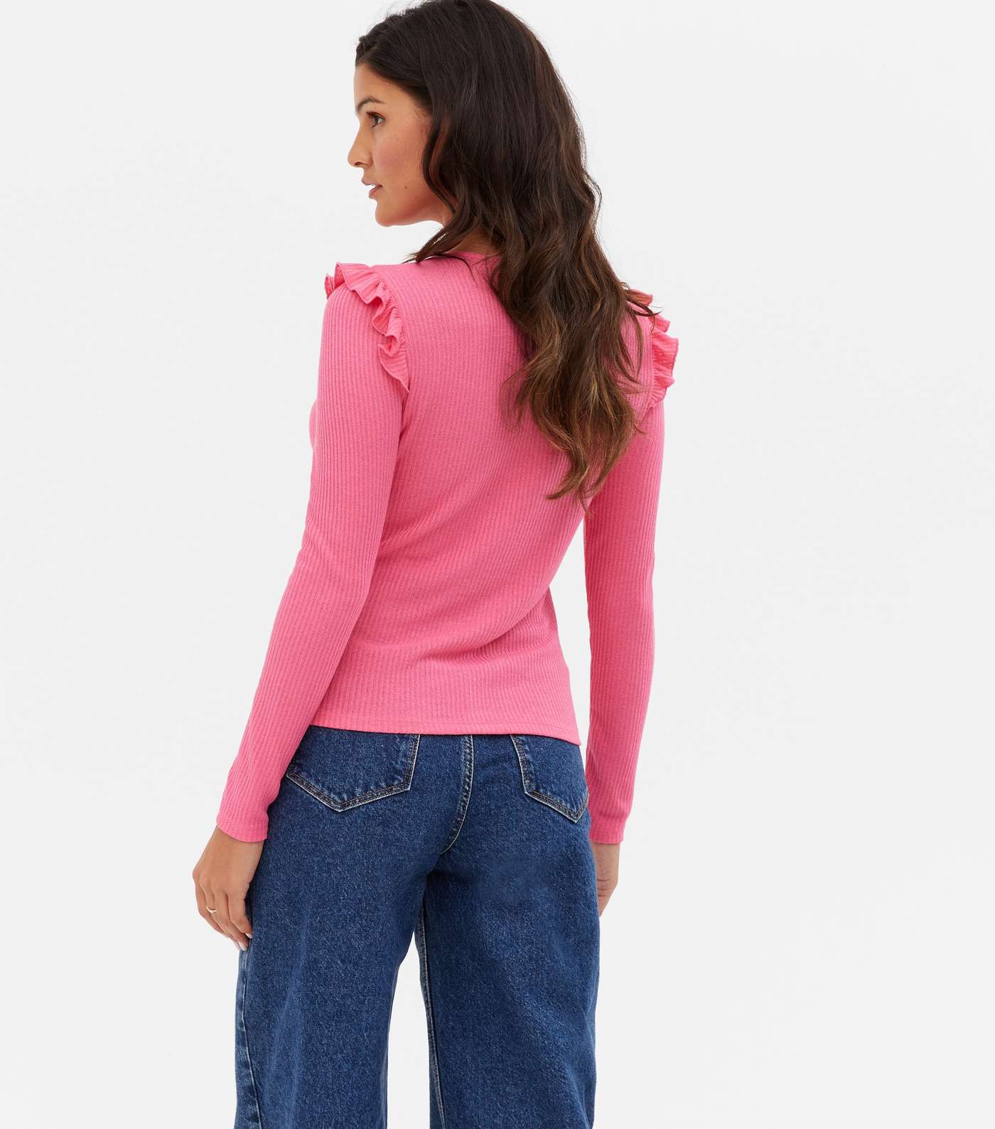 Pink Fine Knit Frill Long Sleeve Top Image 4