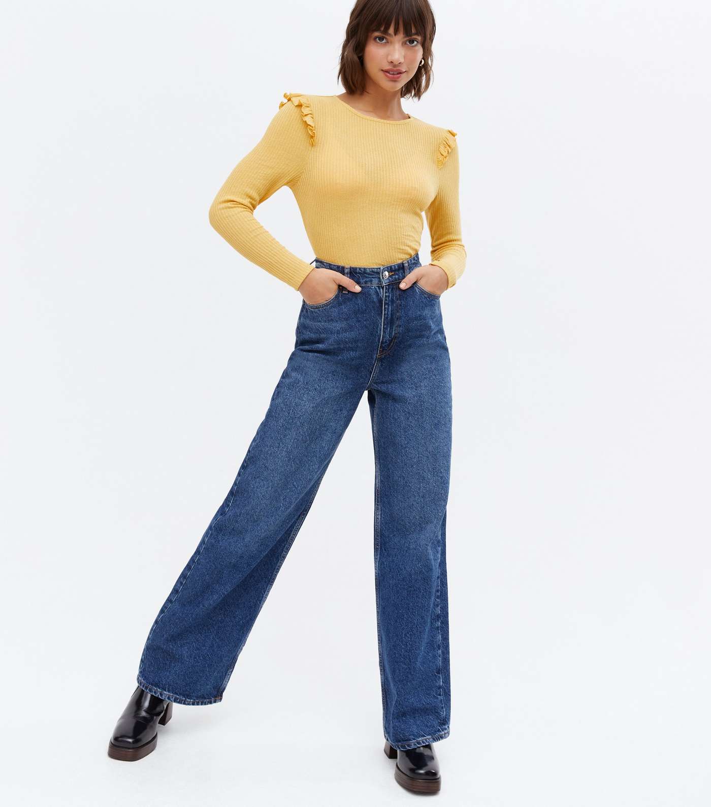 Yellow Fine Knit Frill Long Sleeve Top Image 2