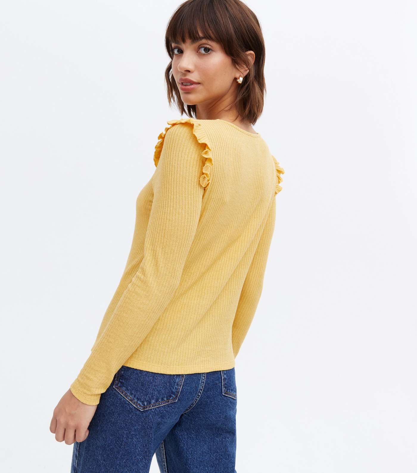 Yellow Fine Knit Frill Long Sleeve Top Image 4