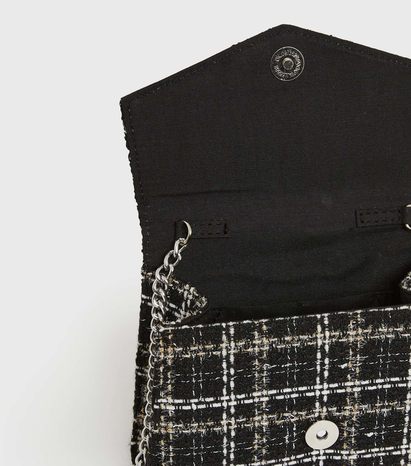Black Check Bouclé Faux Pearl Top Handle Cross Body Bag Image 4