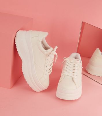 shop for Ciao White Leather-Look Chunky Lace Up Platform Trainers New Look at Shopo