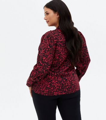 Curves Red Leopard Print Crepe Choker Blouse New Look