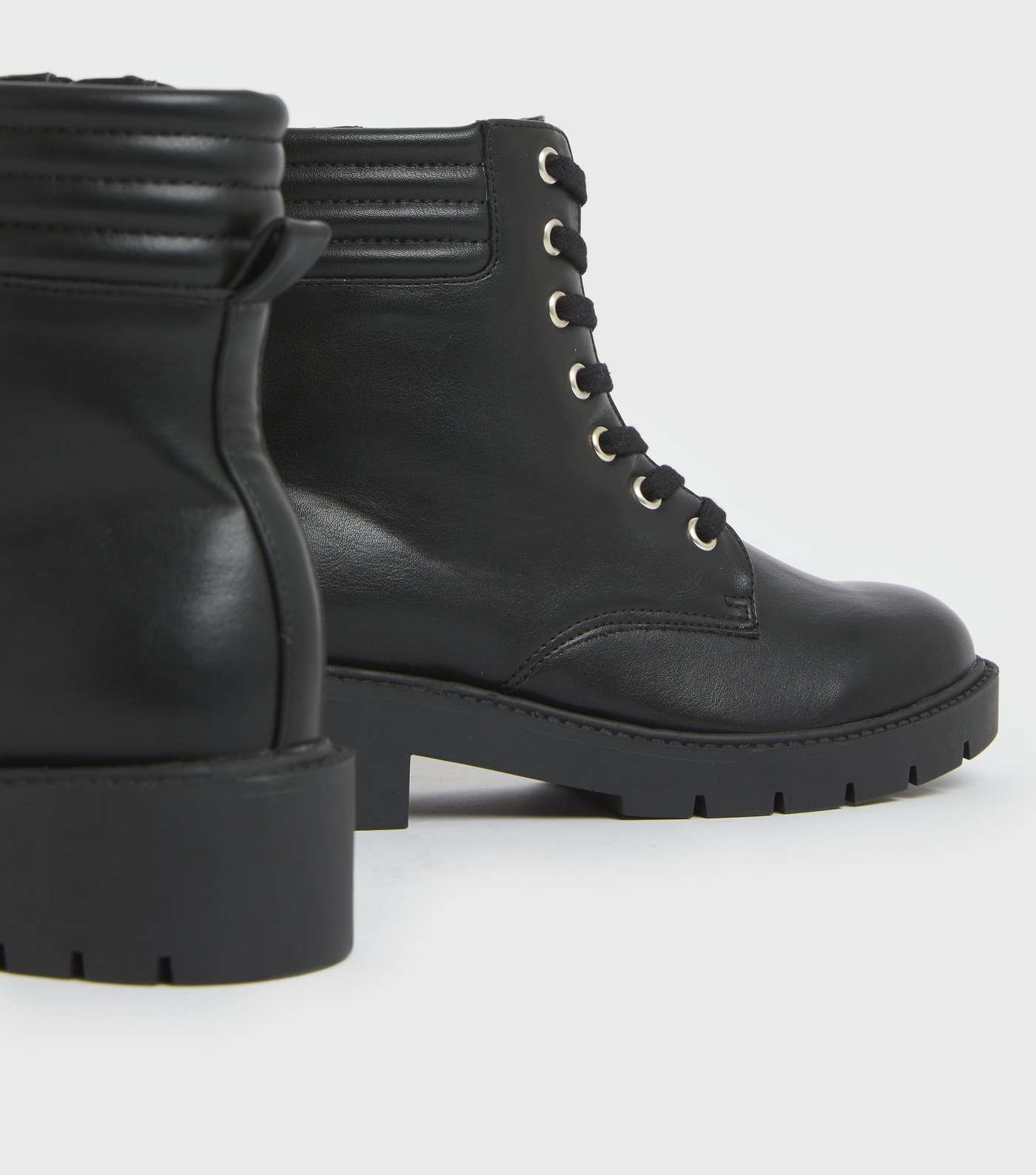 Girls Black Padded Lace Up Chunky Ankle Boots Image 4