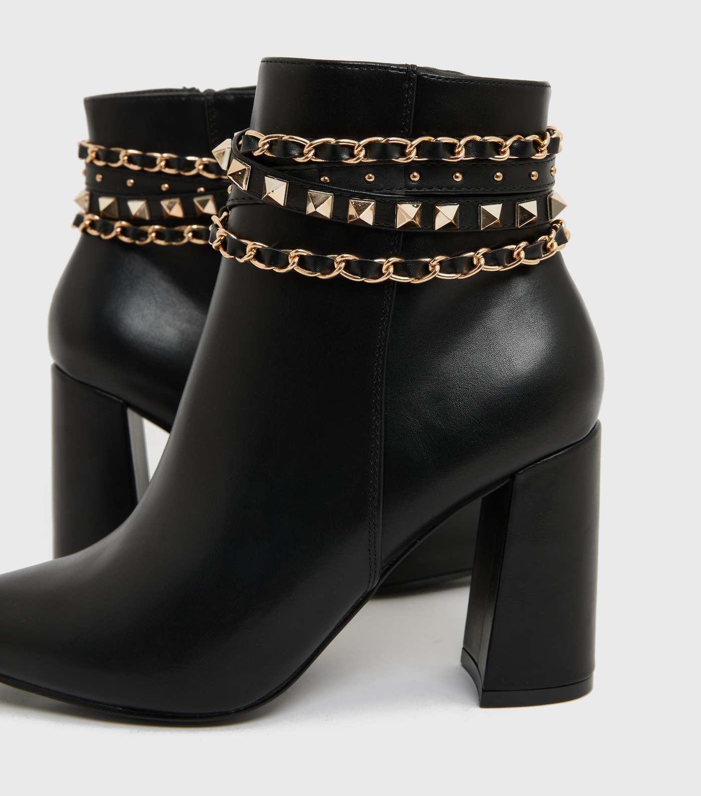 Black Chain Pointed Block Heel Ankle Boots Image 4