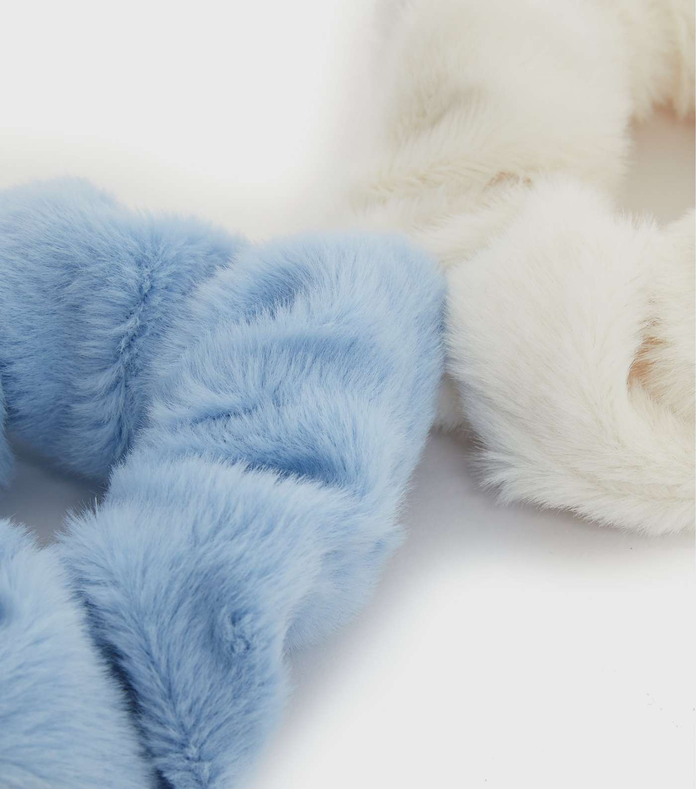 Girls 2 Pack Pale Blue and Cream Faux Fur Scrunchies Image 2