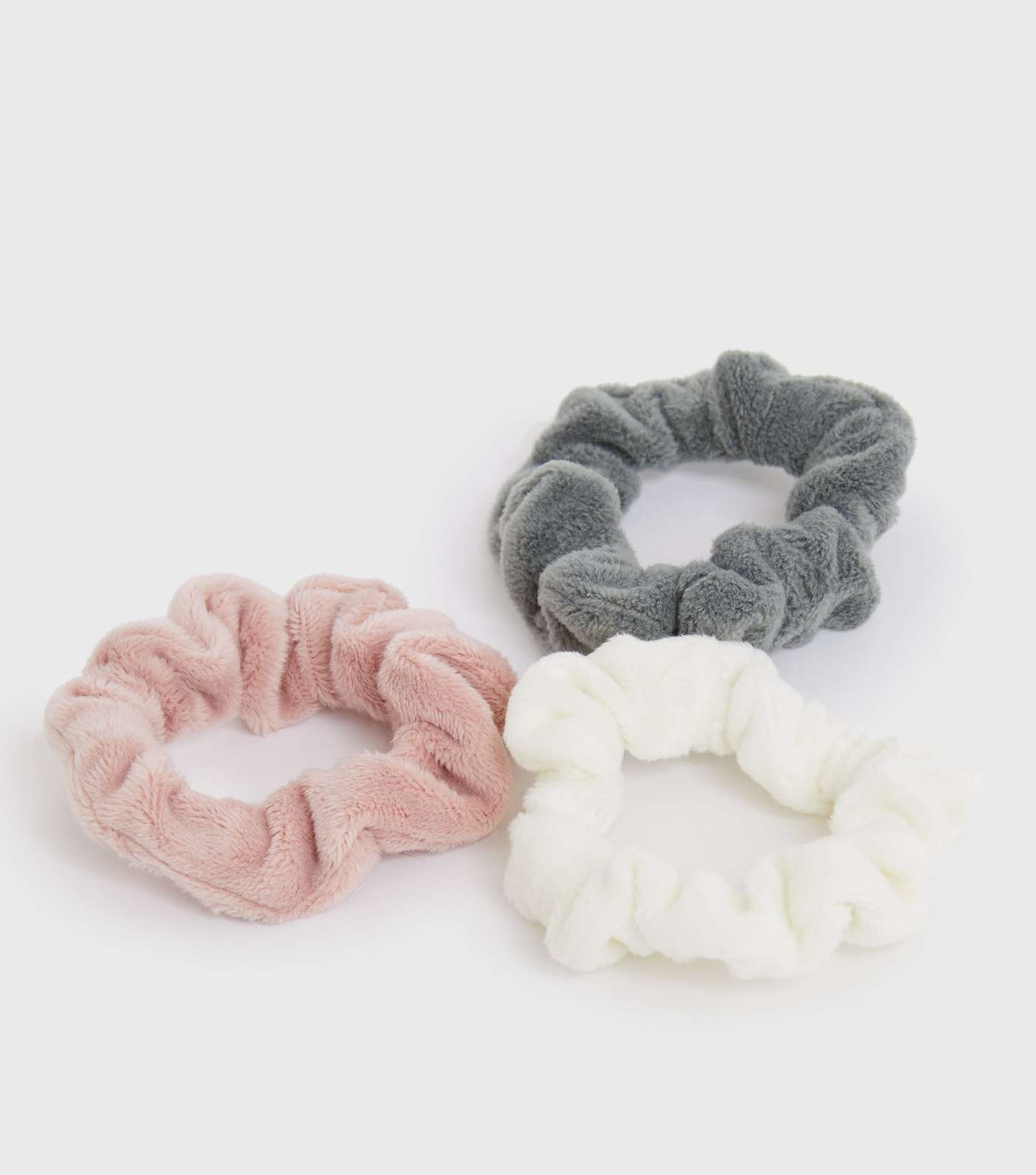 Girls Pink Grey and White Faux Fur Scrunchies
