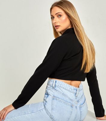 QUIZ Black Contrast Button Crop Blazer 
