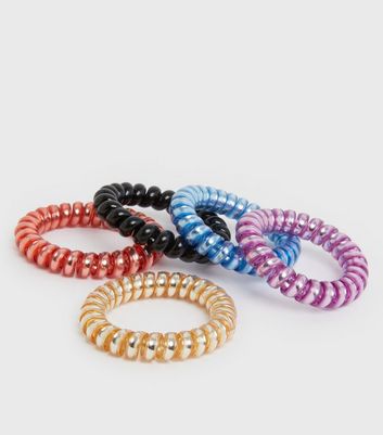 Girls 5 Pack Multicoloured Spiral Hair Bobbles New Look