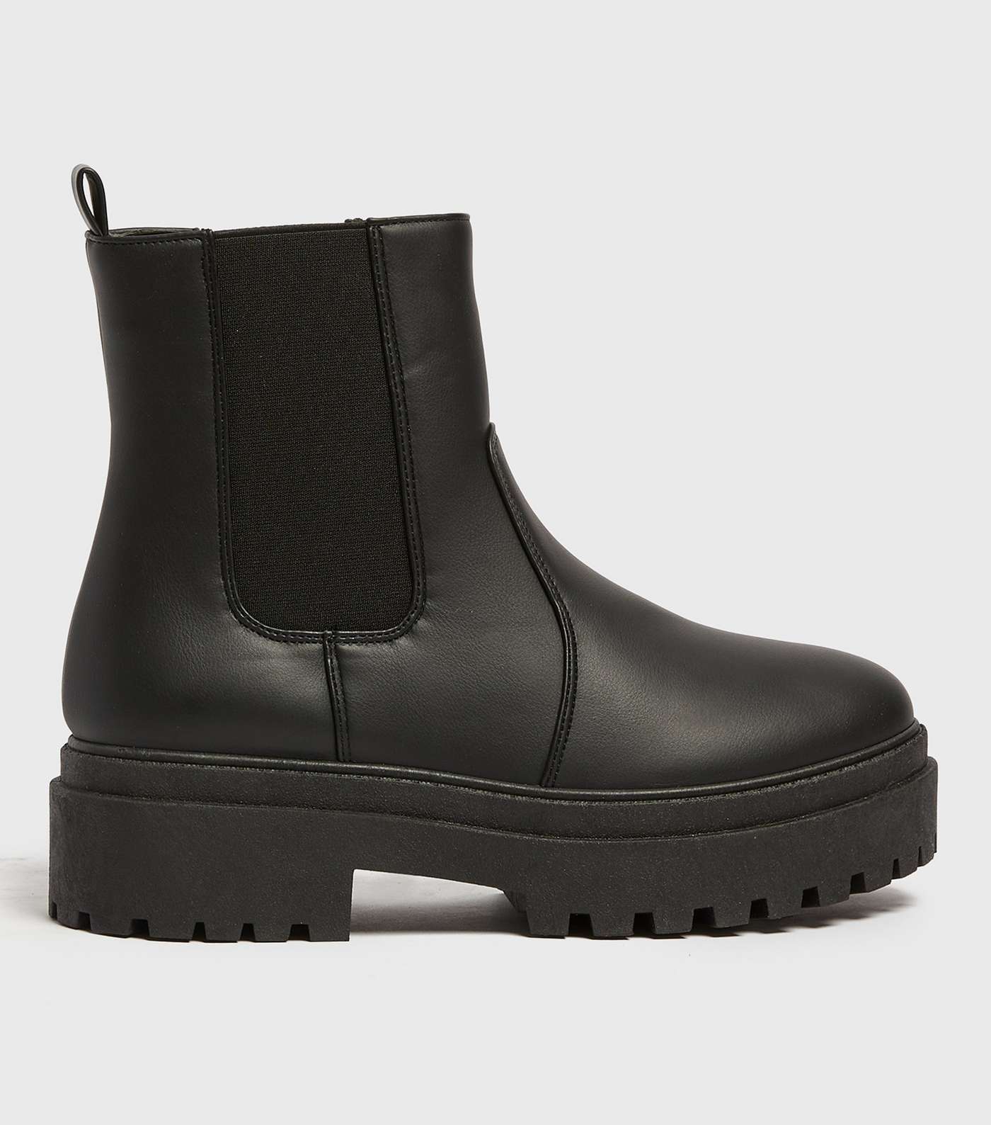 Girls Black Leather-Look Chunky Ankle Boots