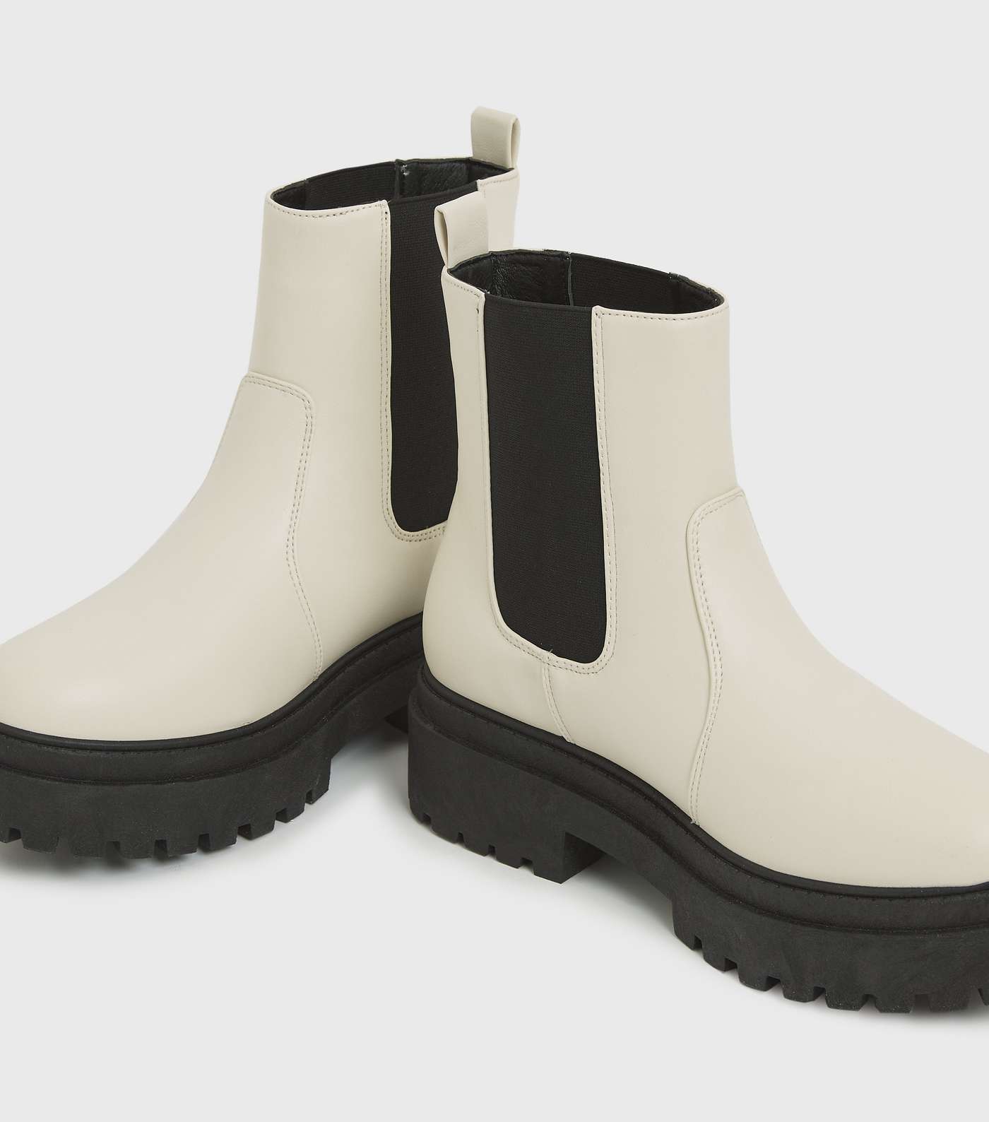 Girls Off White Leather-Look Chunky Ankle Boots Image 4