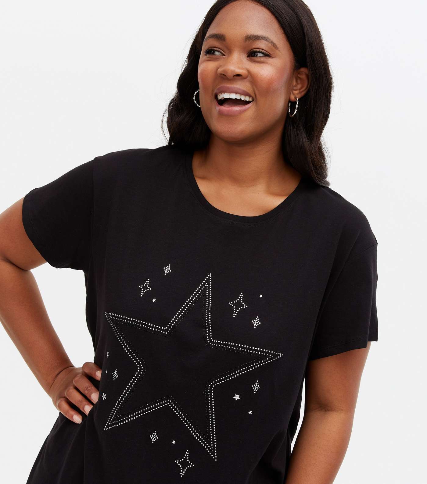 Curves Black Diamanté Star T-Shirt Image 3