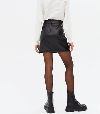 Oasis black leather 2024 look mini skirt