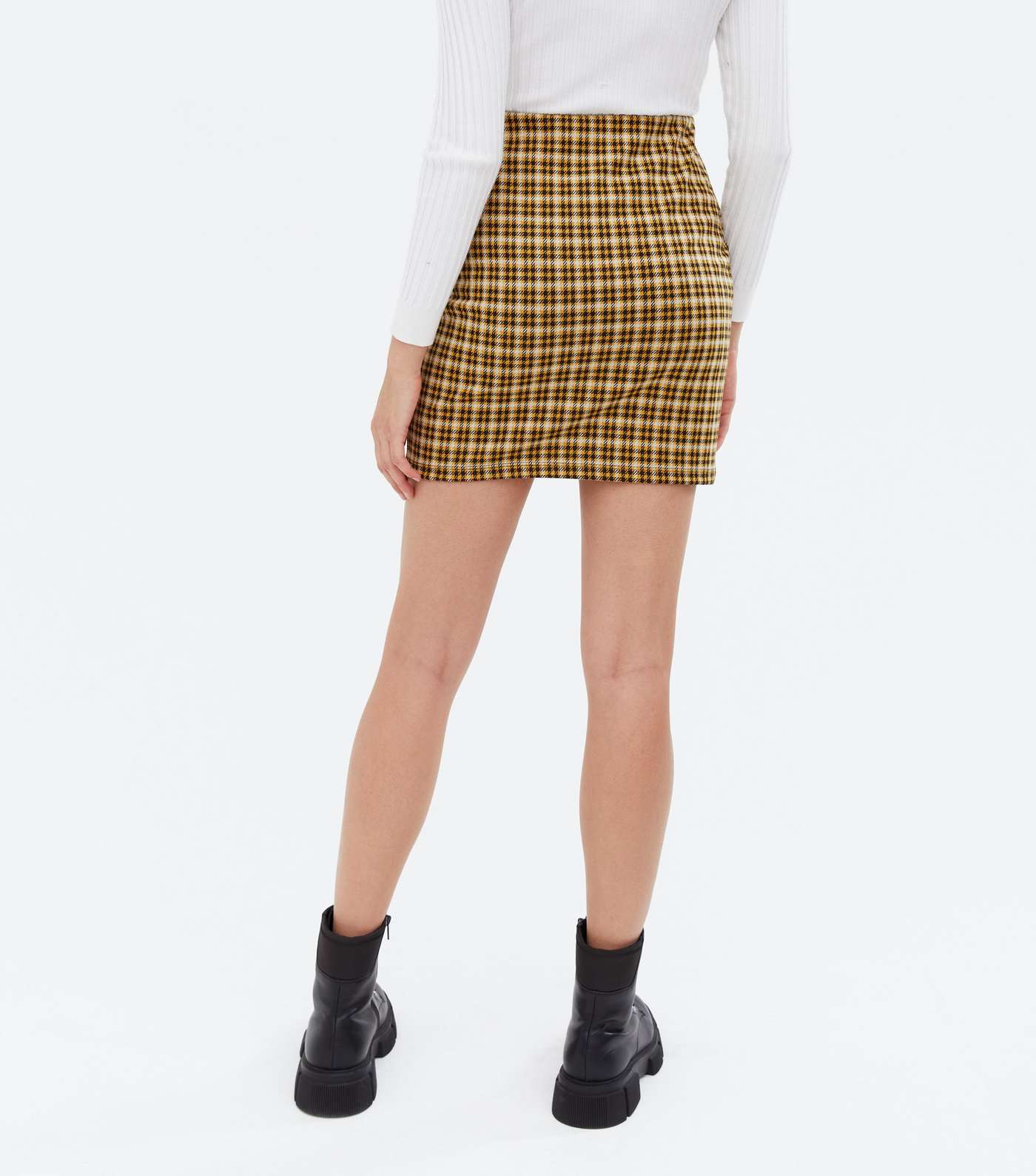 Mustard Check Jersey Mini Tube Skirt Image 4