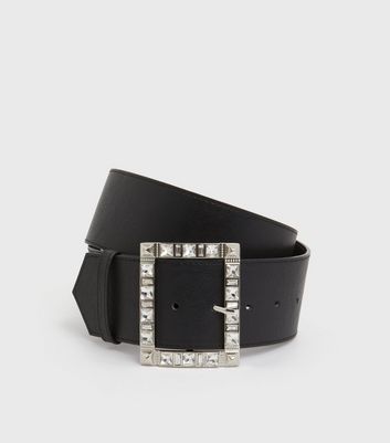 chunky black belt with silver buckle