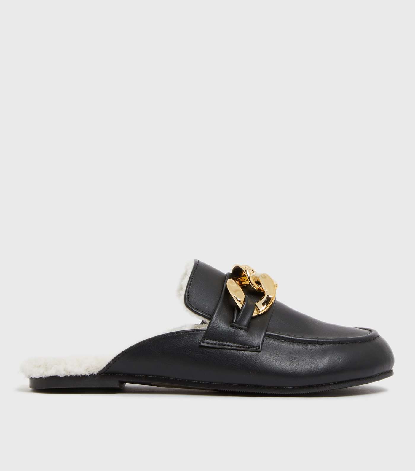 Black Teddy Lined Chain Mule Slippers Image 2