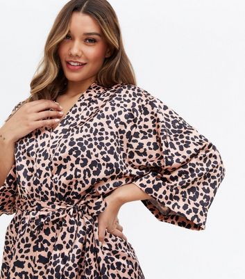 Leopard print satin dressing gown sale