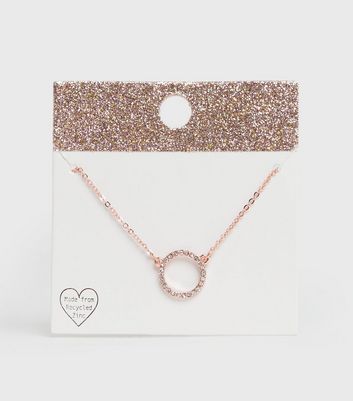 Rose Gold Diamanté Circle Pendant 