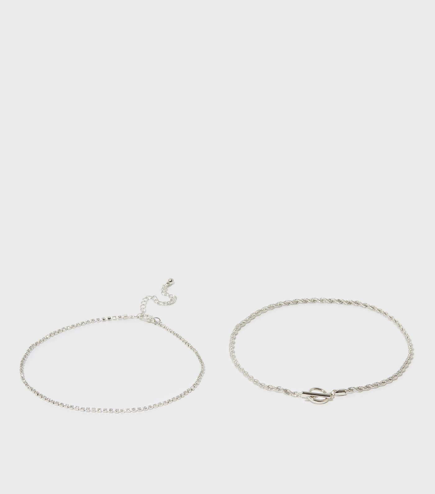 2 Pack Silver Diamanté and Chain Chokers