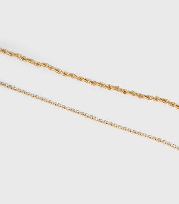Damen Accessoires 2 Pack Gold Diamanté and Chain Chokers Damen Accessoires 2 Pack Gold Diamanté and Chain Chokers
