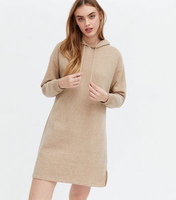 PIECES Light Brown Long Sleeve Hoodie Dress