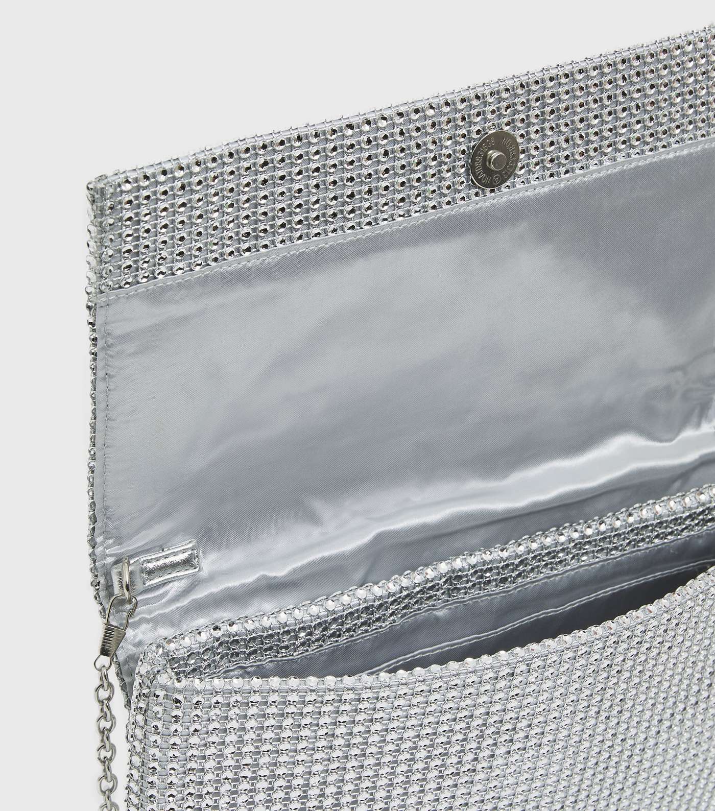 Silver Diamanté Chain Strap Clutch Bag Image 4