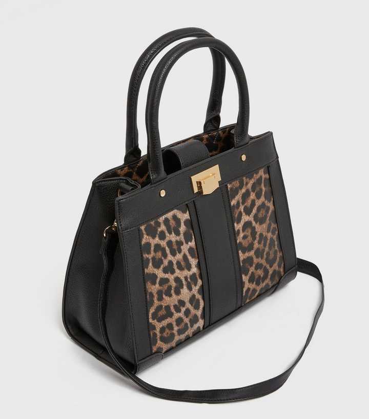 Black Leopard Print Leather-Look Tote Bag
