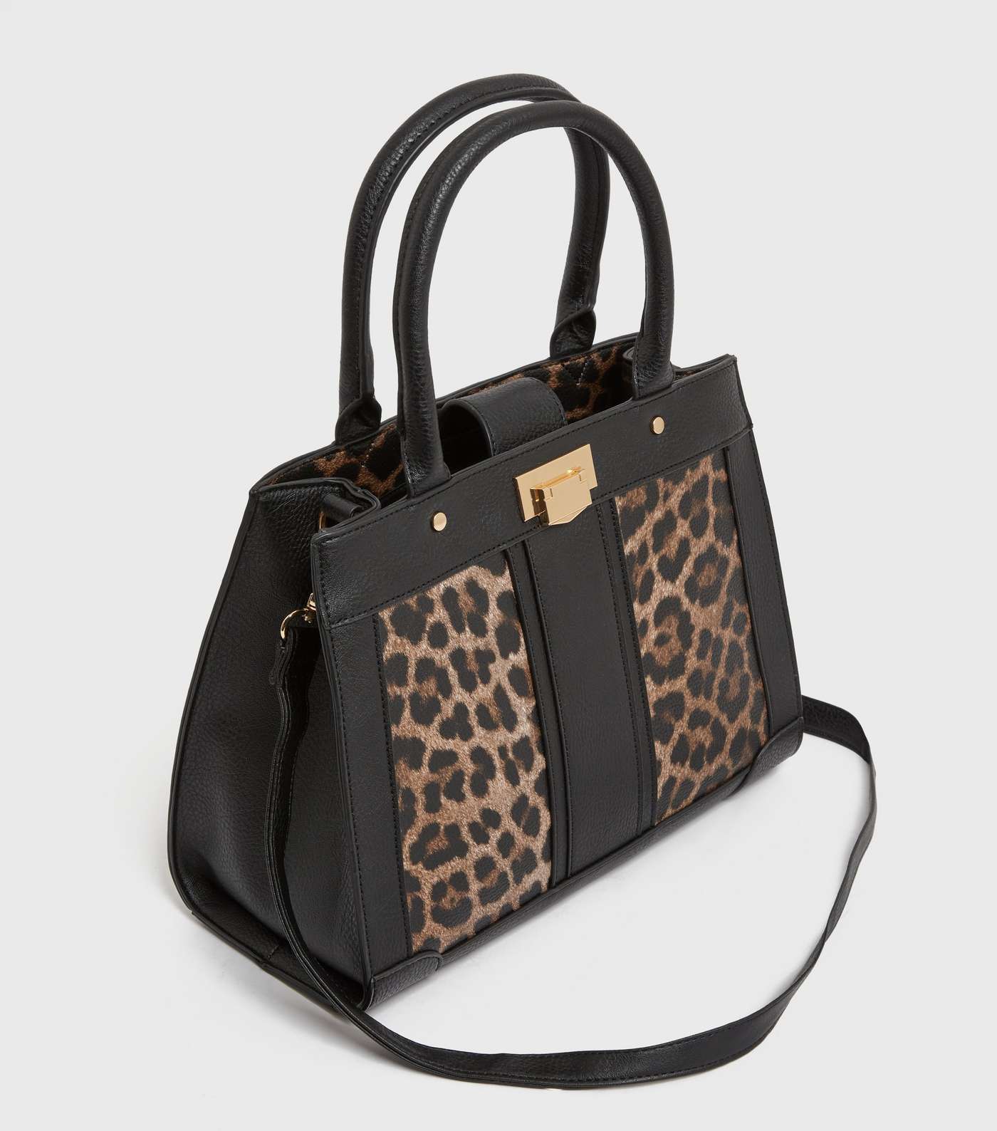 Black Leopard Print Leather-Look Tote Bag Image 3