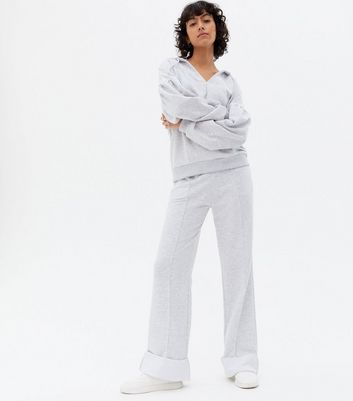 NA-KD Pale Grey Wide Leg Joggers | New Look