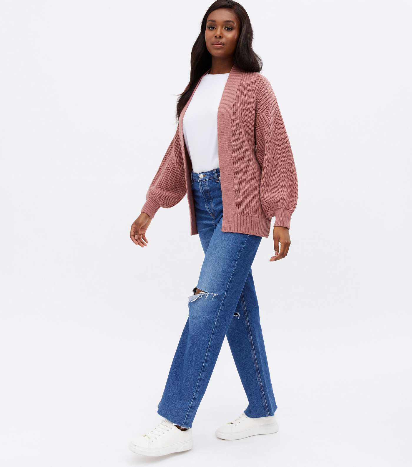 Mid Pink Knit Puff Sleeve Cardigan Image 2