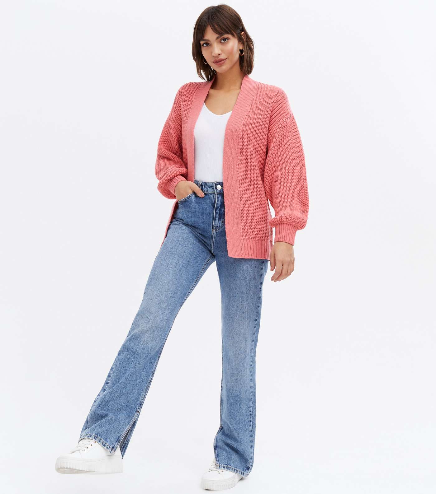 Coral Knit Puff Sleeve Cardigan Image 2
