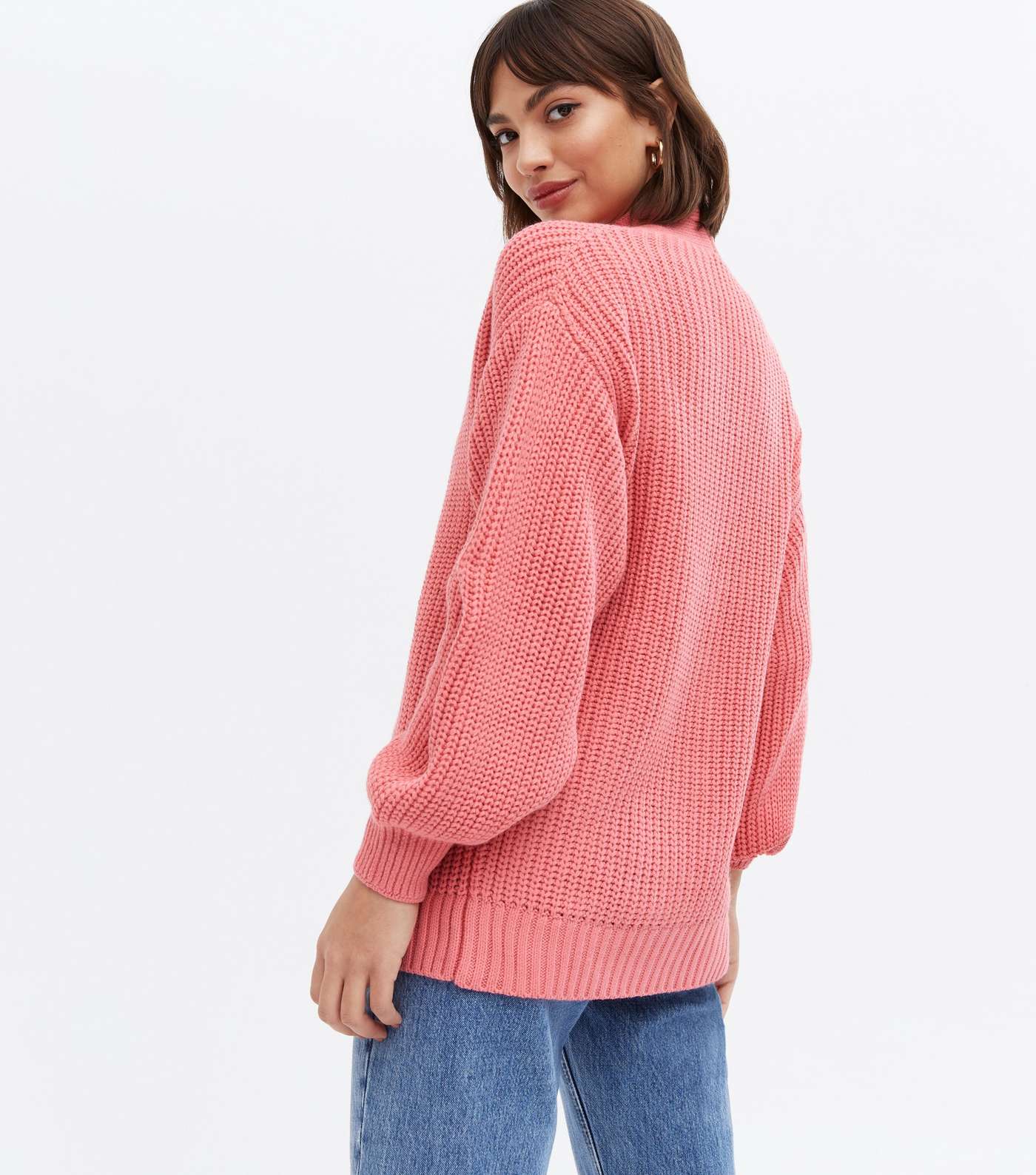 Coral Knit Puff Sleeve Cardigan Image 4