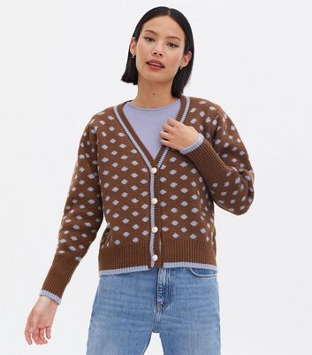 Click to view product details and reviews for Pink Vanilla Brown Spot Faux Pearl Button Cardigan New Look.