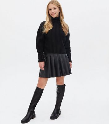 Click to view product details and reviews for Girls Black Leather Look Metal Trim Knee High Boots New Look Vegan.