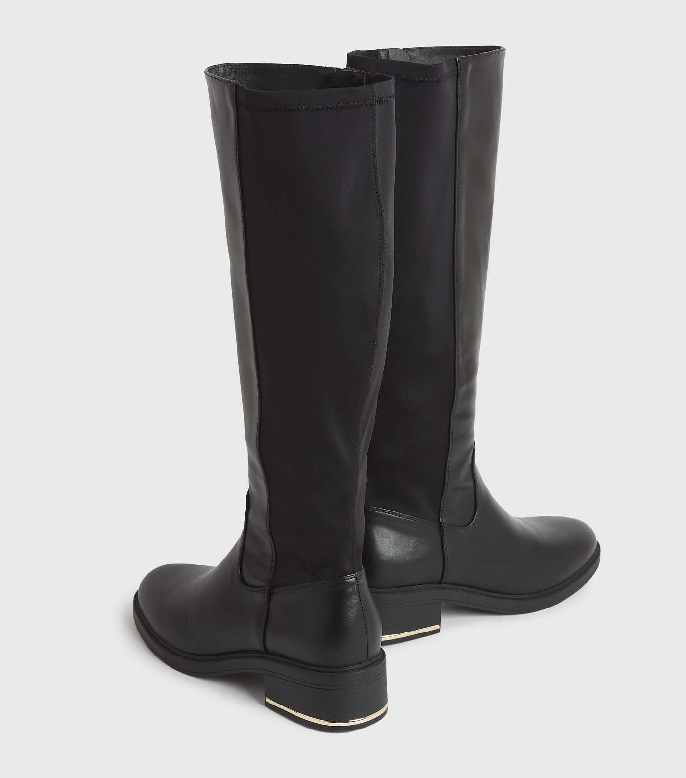 Girls Black Leather-Look Metal Trim Knee High Boots Image 4