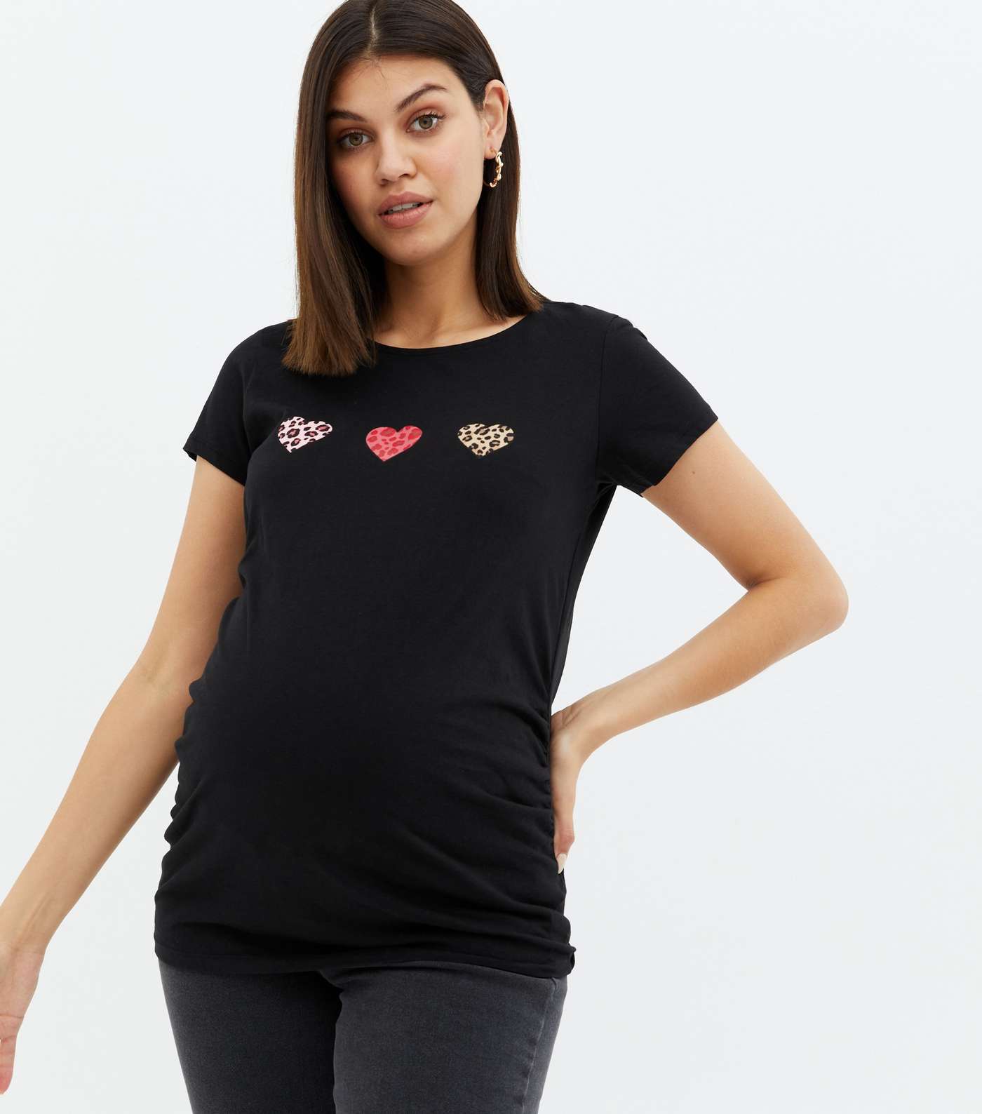 Maternity Black Leopard Print Heart T-Shirt