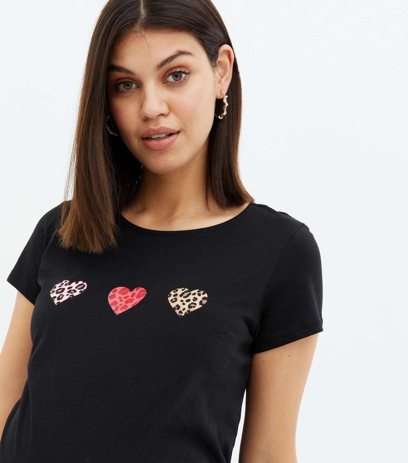 Maternity Black Leopard Print Heart T-Shirt Image 3
