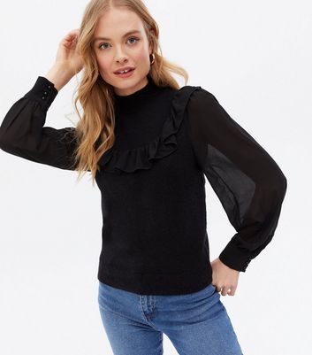 Click to view product details and reviews for Black Chiffon Frill Long Sleeve Jumper New Look.