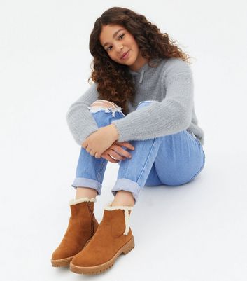 Click to view product details and reviews for Girls Tan Faux Shearling Lined Chunky Boots New Look Vegan.