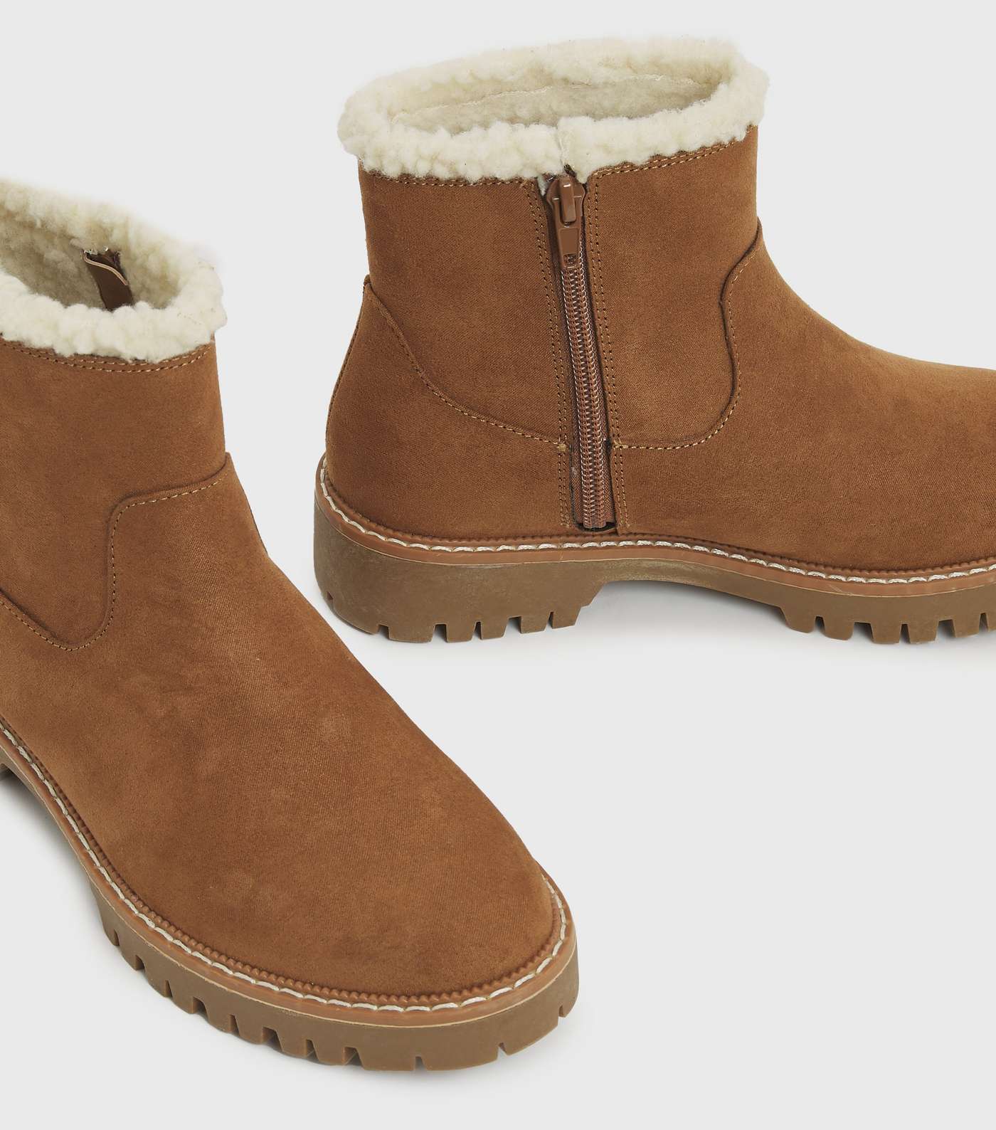 Girls Tan Faux Shearling Lined Chunky Boots Image 4