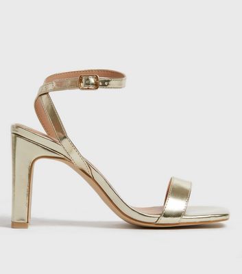 gold ankle strap block heels