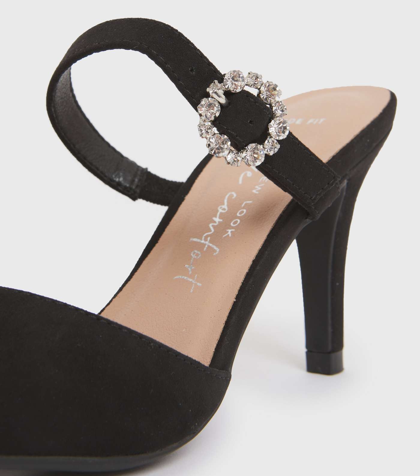 Wide Fit Black Embellished Kitten Heel Court Shoes Image 4